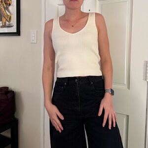 Reformation Cream Ribbed V Neck Knit Cotton Tank Top small nwot